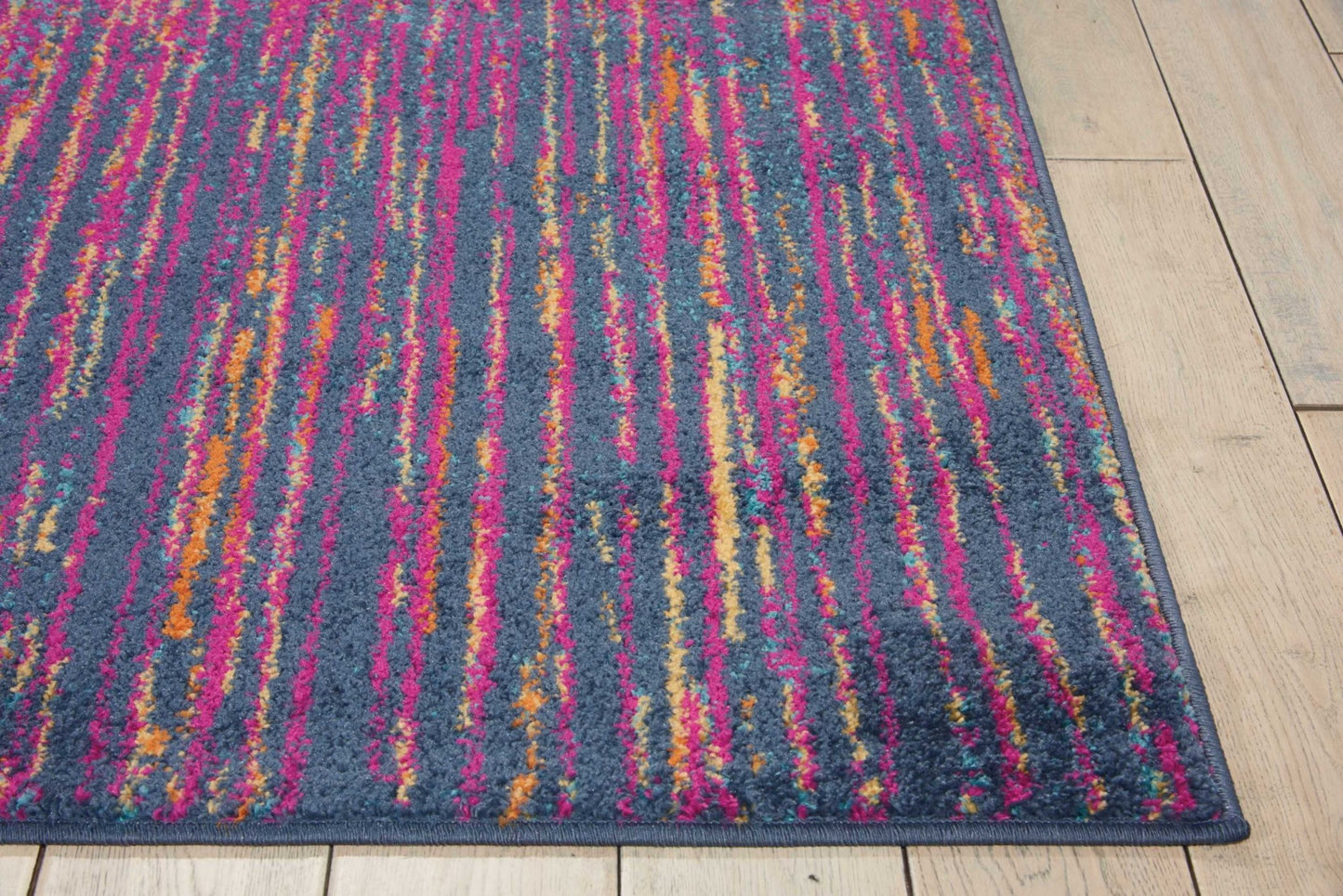 8' Blue And Pink Abstract Power Loom Runner Rug