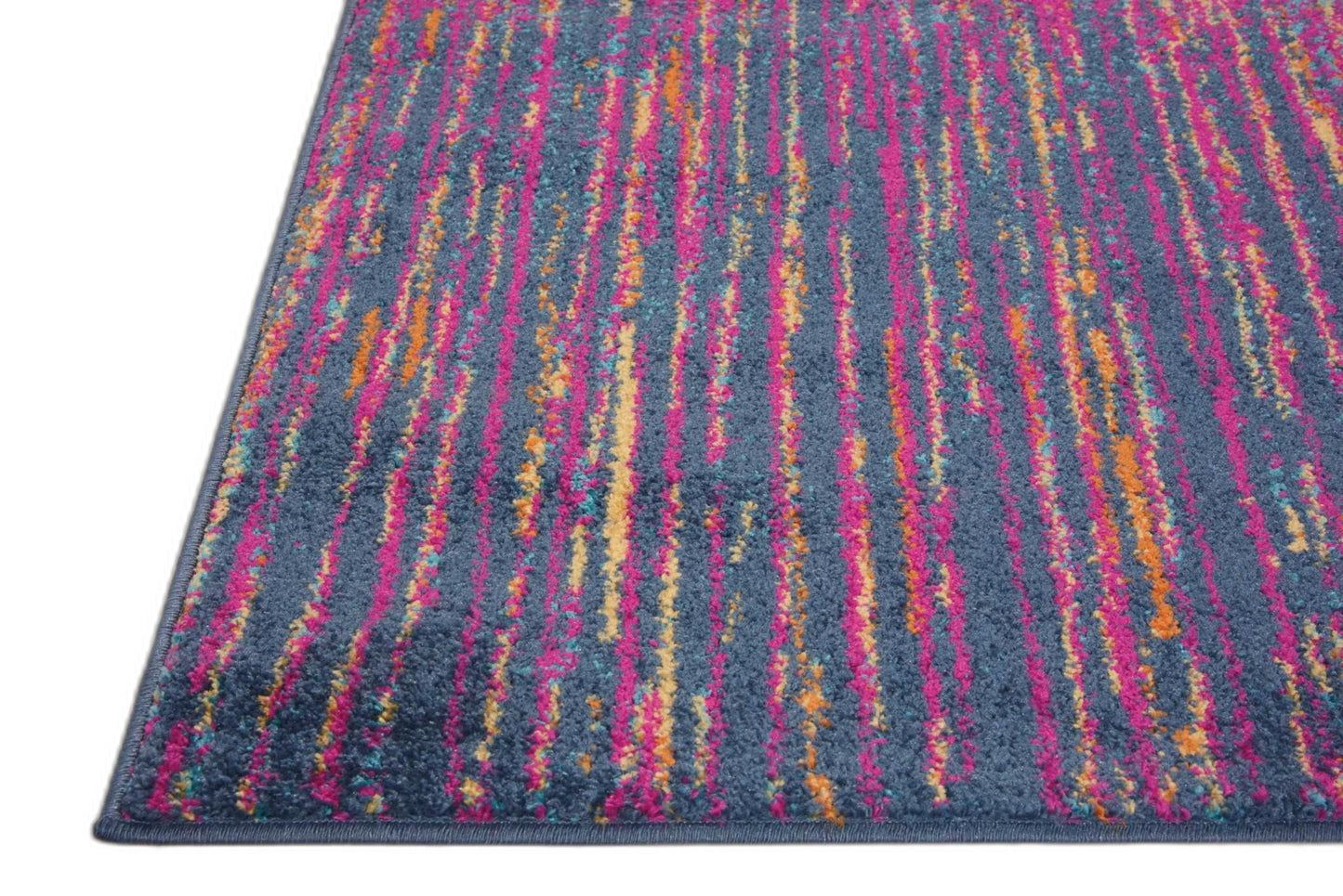 8' Blue And Pink Abstract Power Loom Runner Rug
