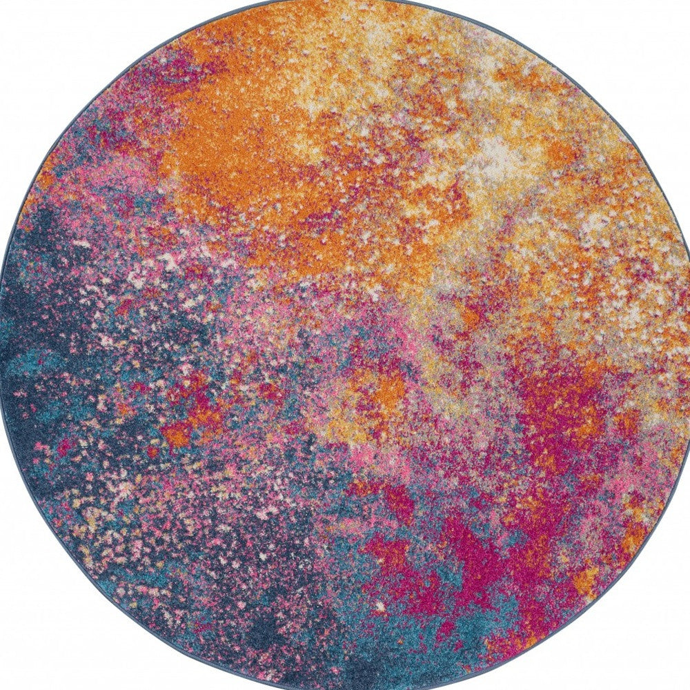 5' Sunset Round Abstract Power Loom Area Rug