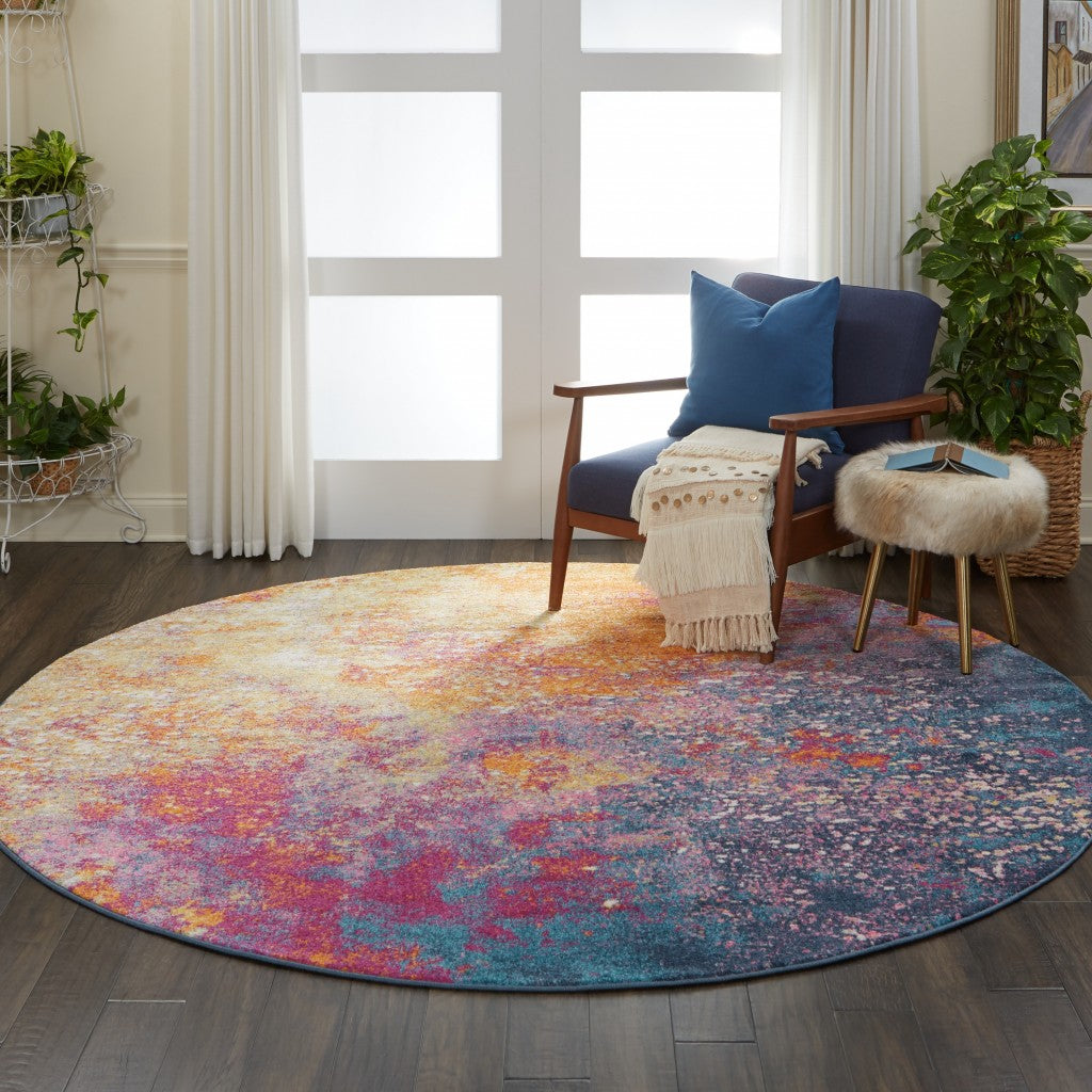5' Sunset Round Abstract Power Loom Area Rug