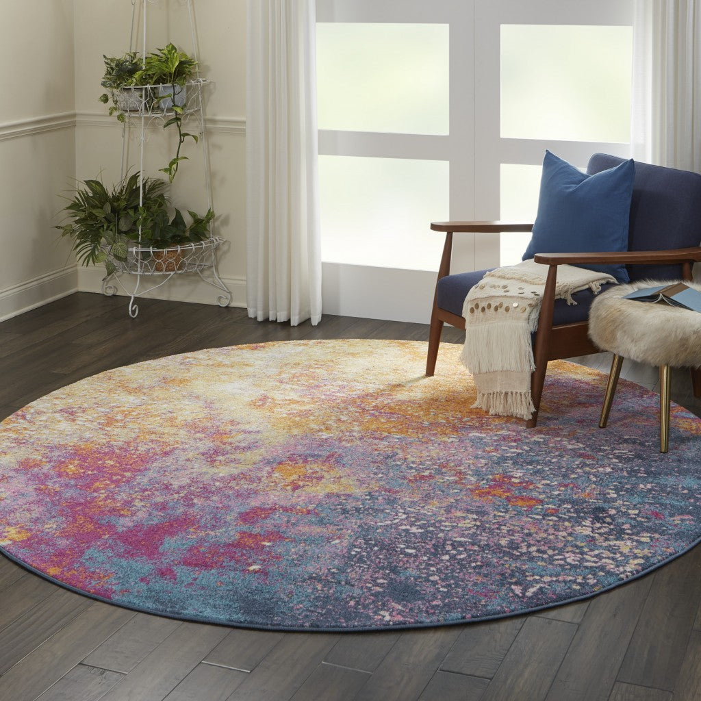 5' Sunset Round Abstract Power Loom Area Rug