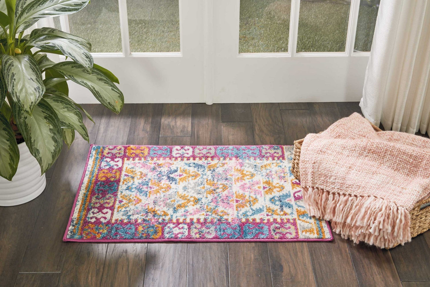 2’ X 3’ Ivory And Magenta Tribal Pattern Scatter Rug