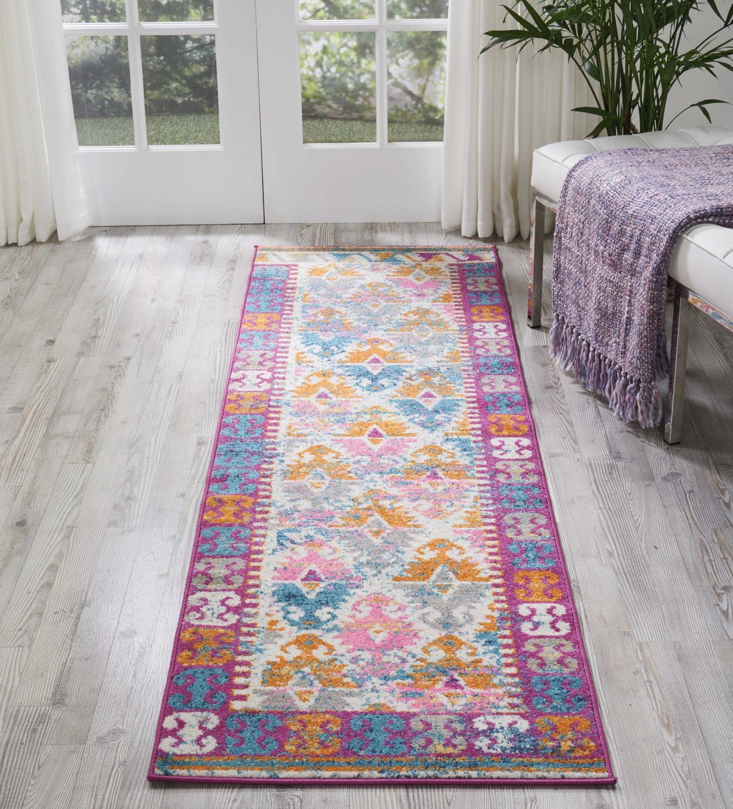 2’ X 3’ Ivory And Magenta Tribal Pattern Scatter Rug