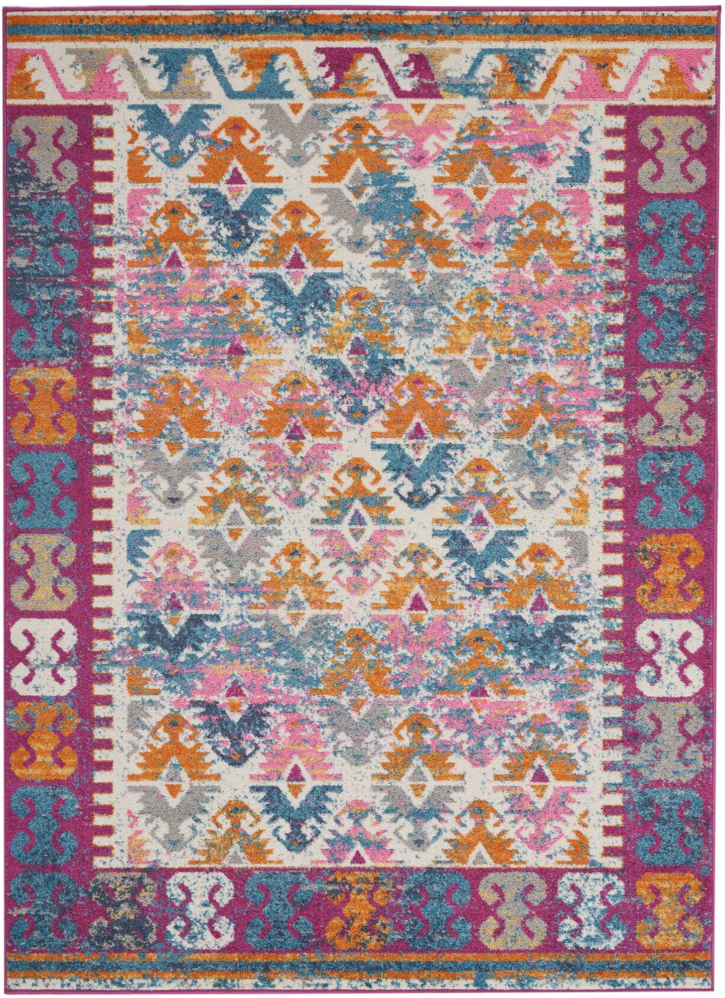 2’ X 3’ Ivory And Magenta Tribal Pattern Scatter Rug