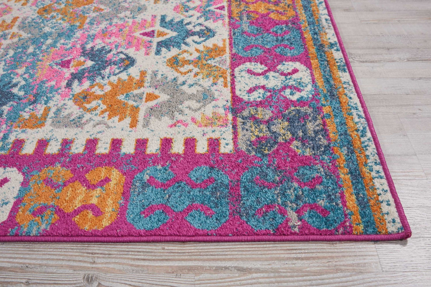 2’ X 3’ Ivory And Magenta Tribal Pattern Scatter Rug