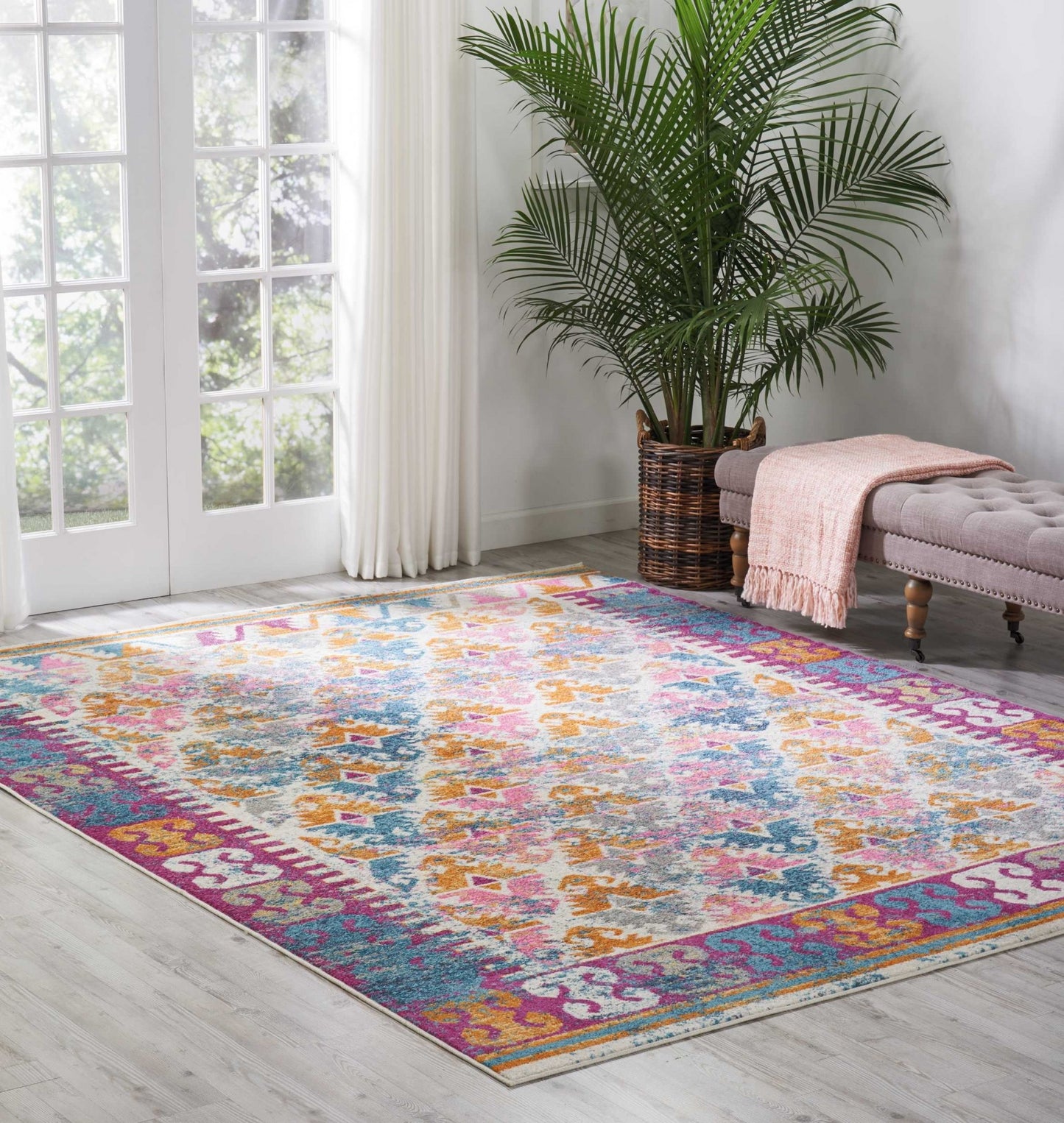 2’ X 3’ Ivory And Magenta Tribal Pattern Scatter Rug