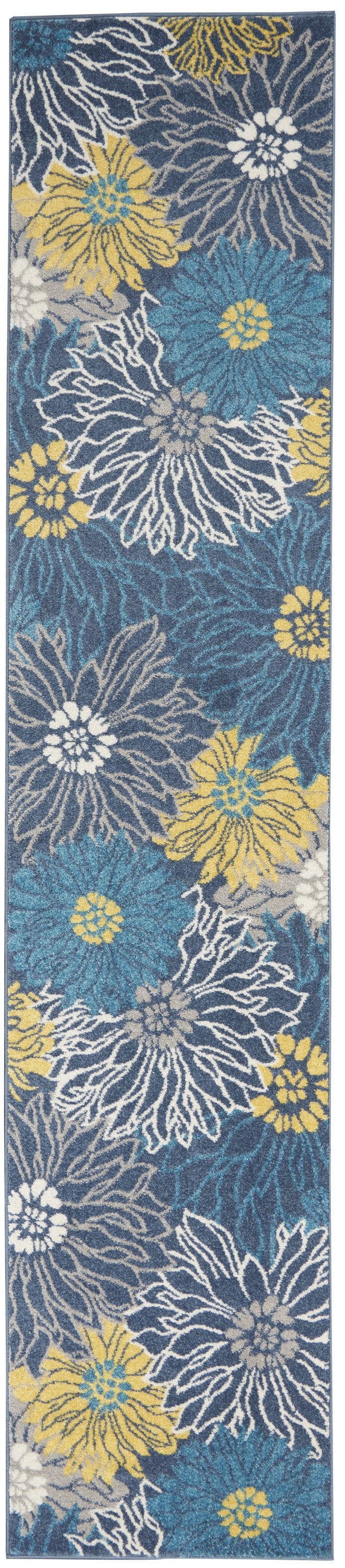 8' Blue Floral Power Loom Runner Rug