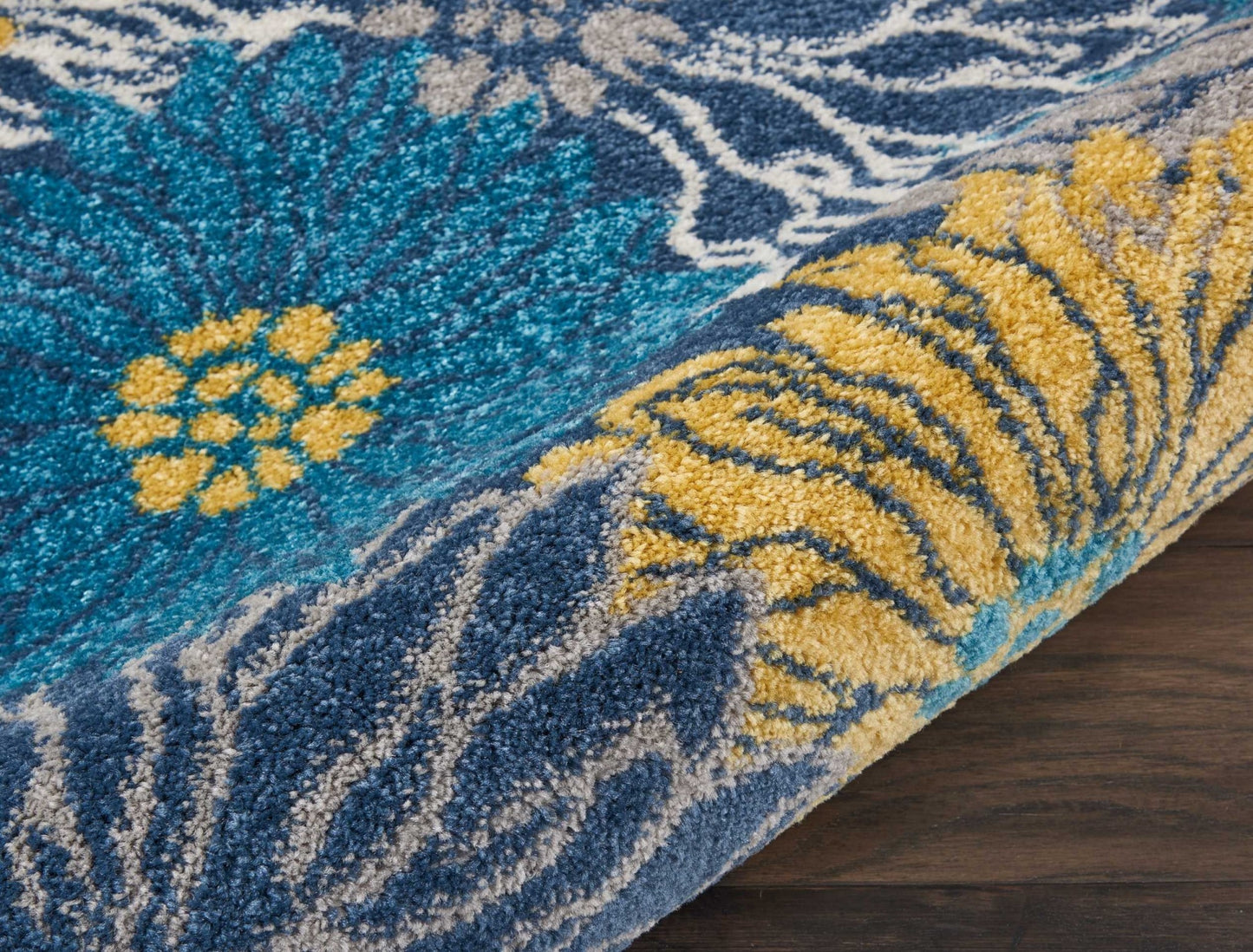 8' Blue Floral Power Loom Runner Rug
