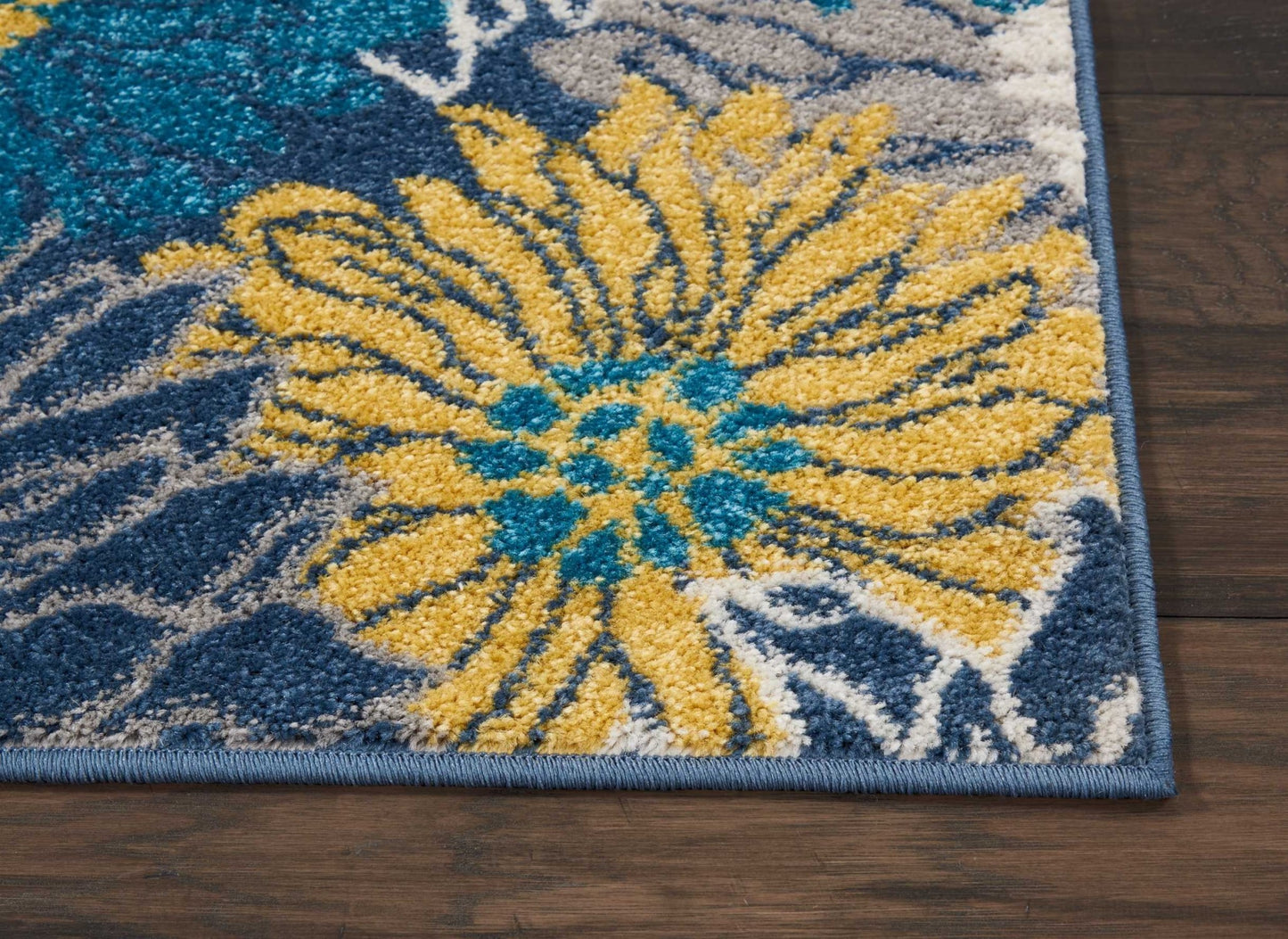 8' Blue Floral Power Loom Runner Rug