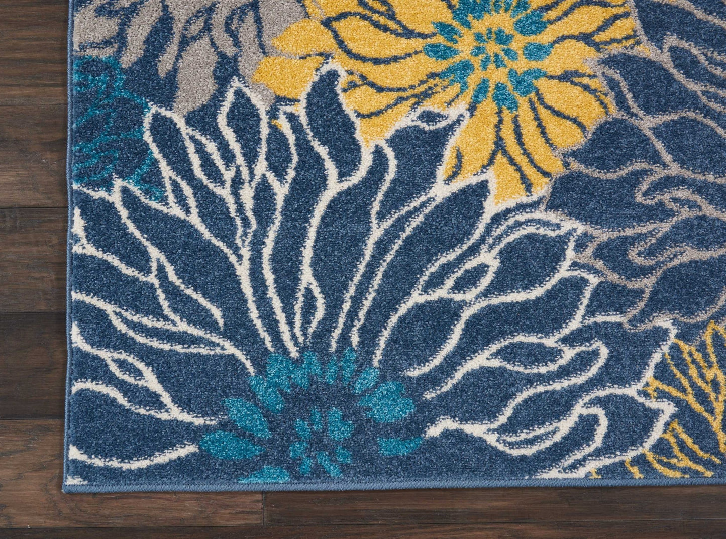 8' Blue Floral Power Loom Runner Rug