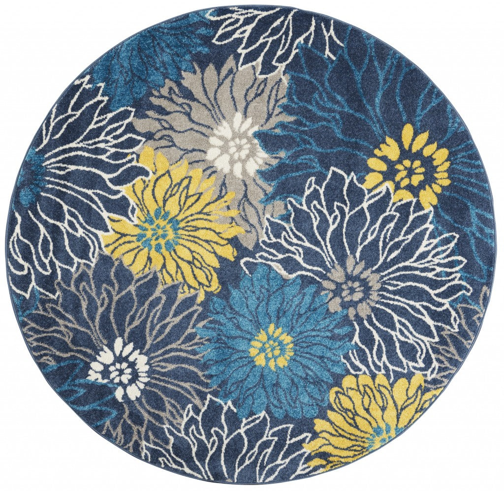 8' Blue Floral Power Loom Runner Rug