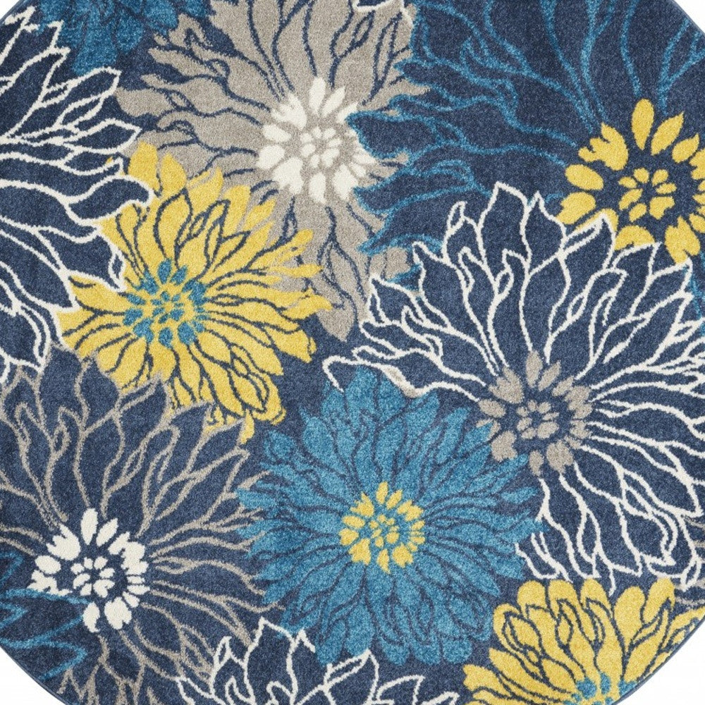 8' Blue Floral Power Loom Runner Rug