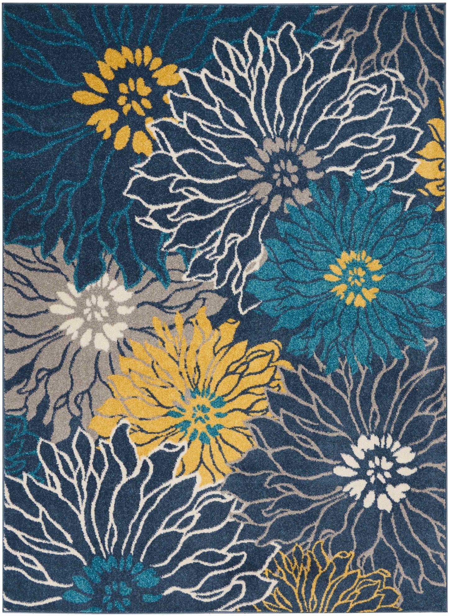 8' Blue Floral Power Loom Runner Rug