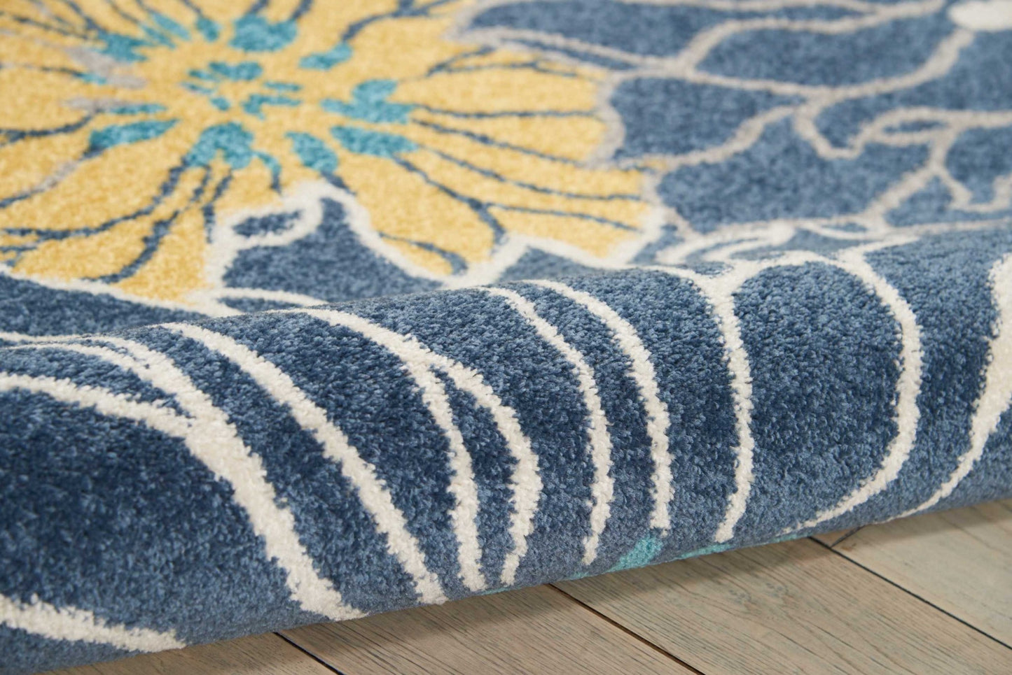 8' Blue Floral Power Loom Runner Rug