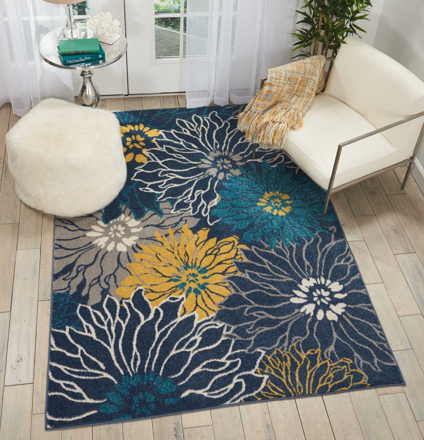 8' Blue Floral Power Loom Runner Rug