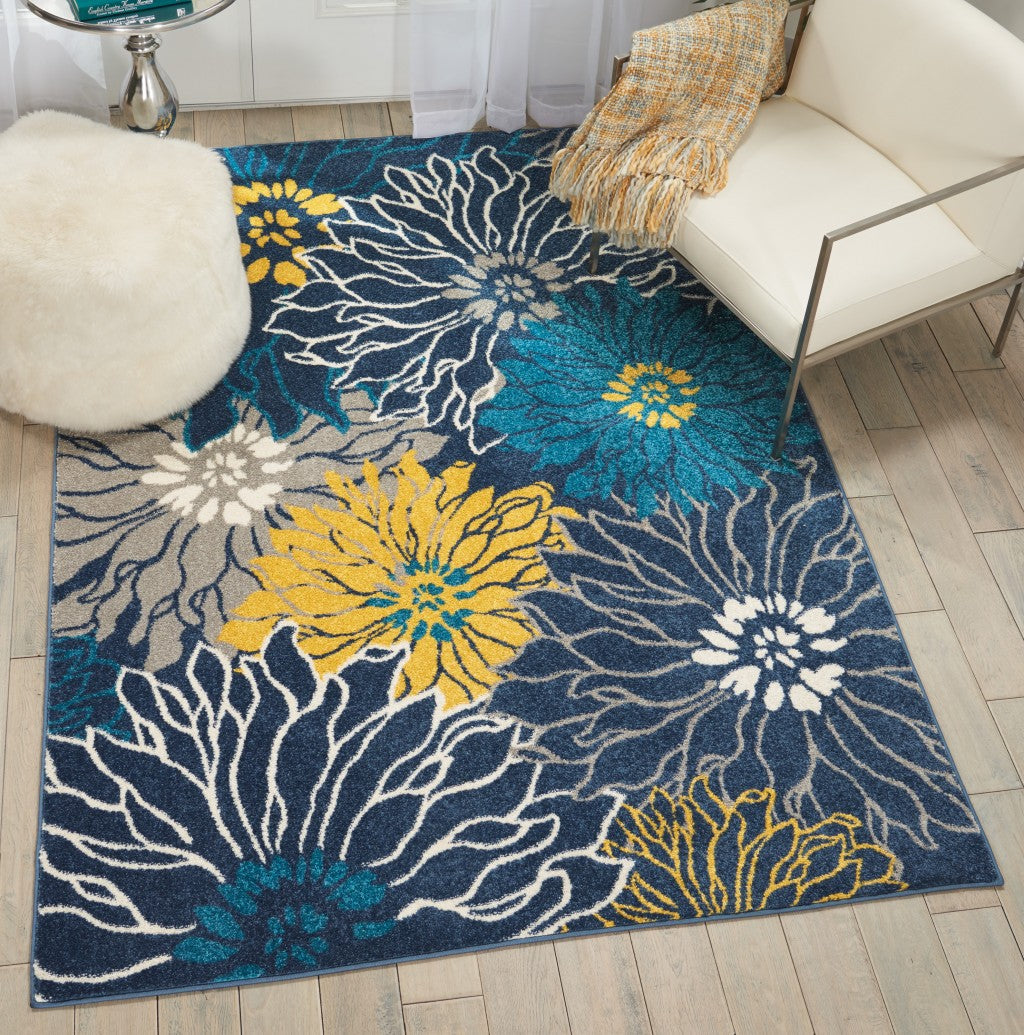 8' Blue Floral Power Loom Runner Rug