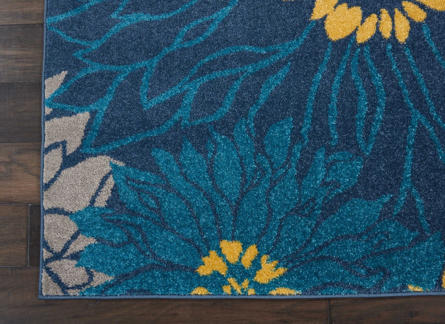 8' Blue Floral Power Loom Runner Rug