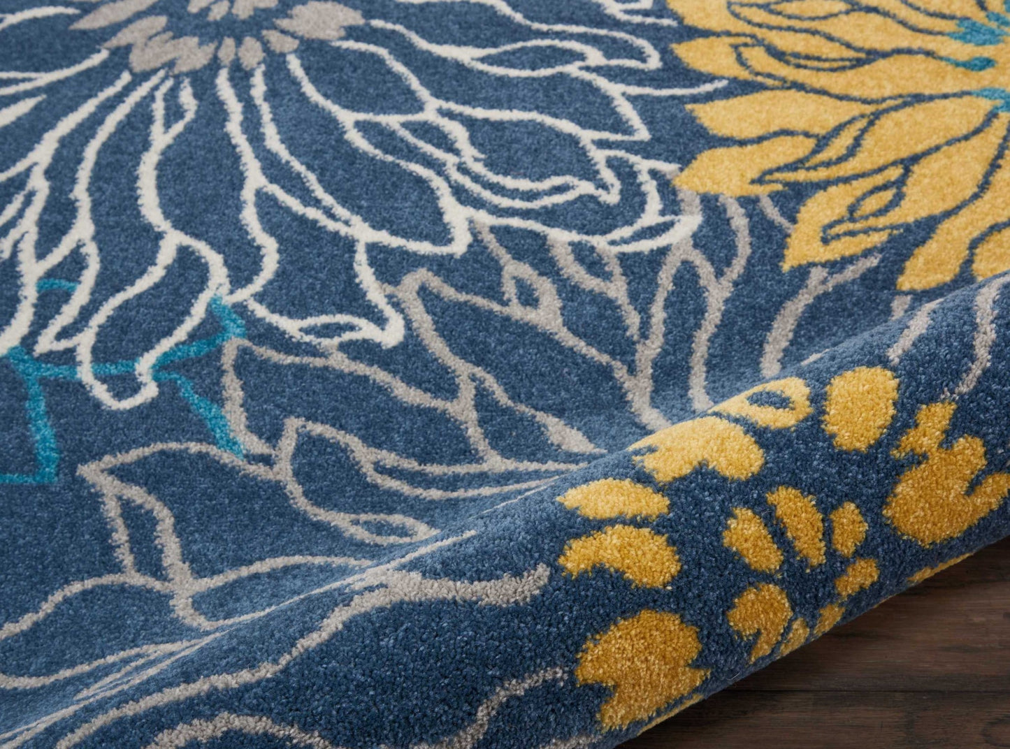 8' Blue Floral Power Loom Runner Rug