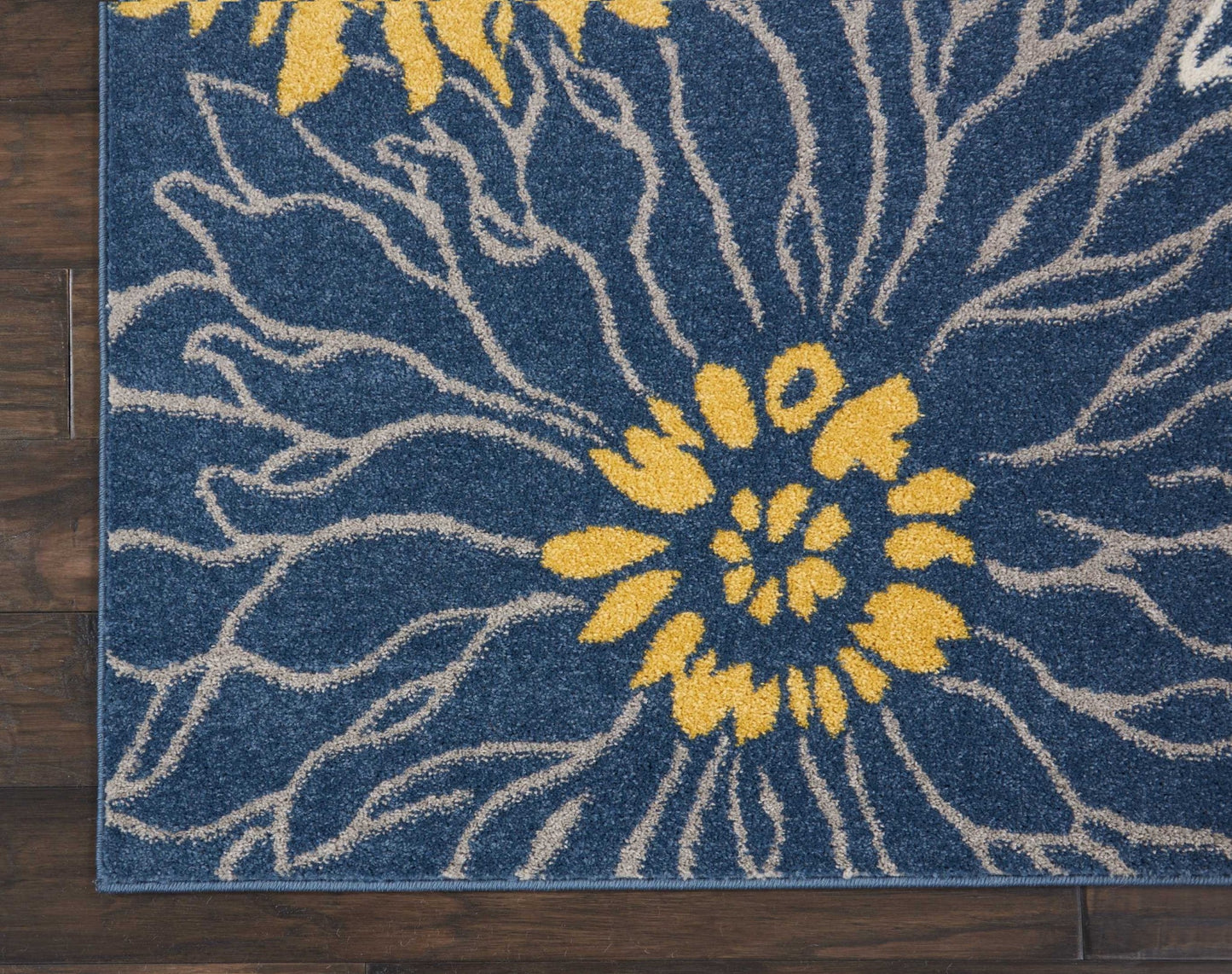 8' Blue Floral Power Loom Runner Rug