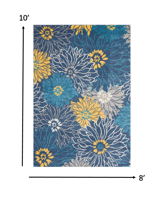 8' Blue Floral Power Loom Runner Rug