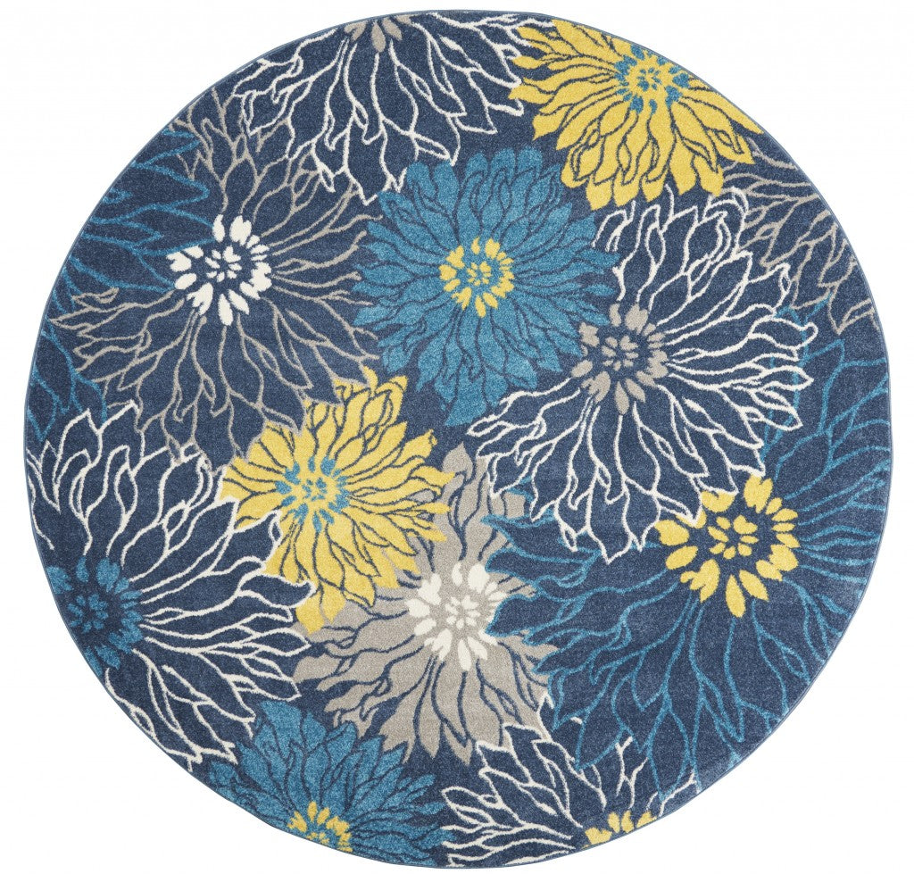 8' Blue Floral Power Loom Runner Rug