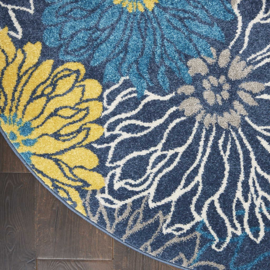 8' Blue Floral Power Loom Runner Rug