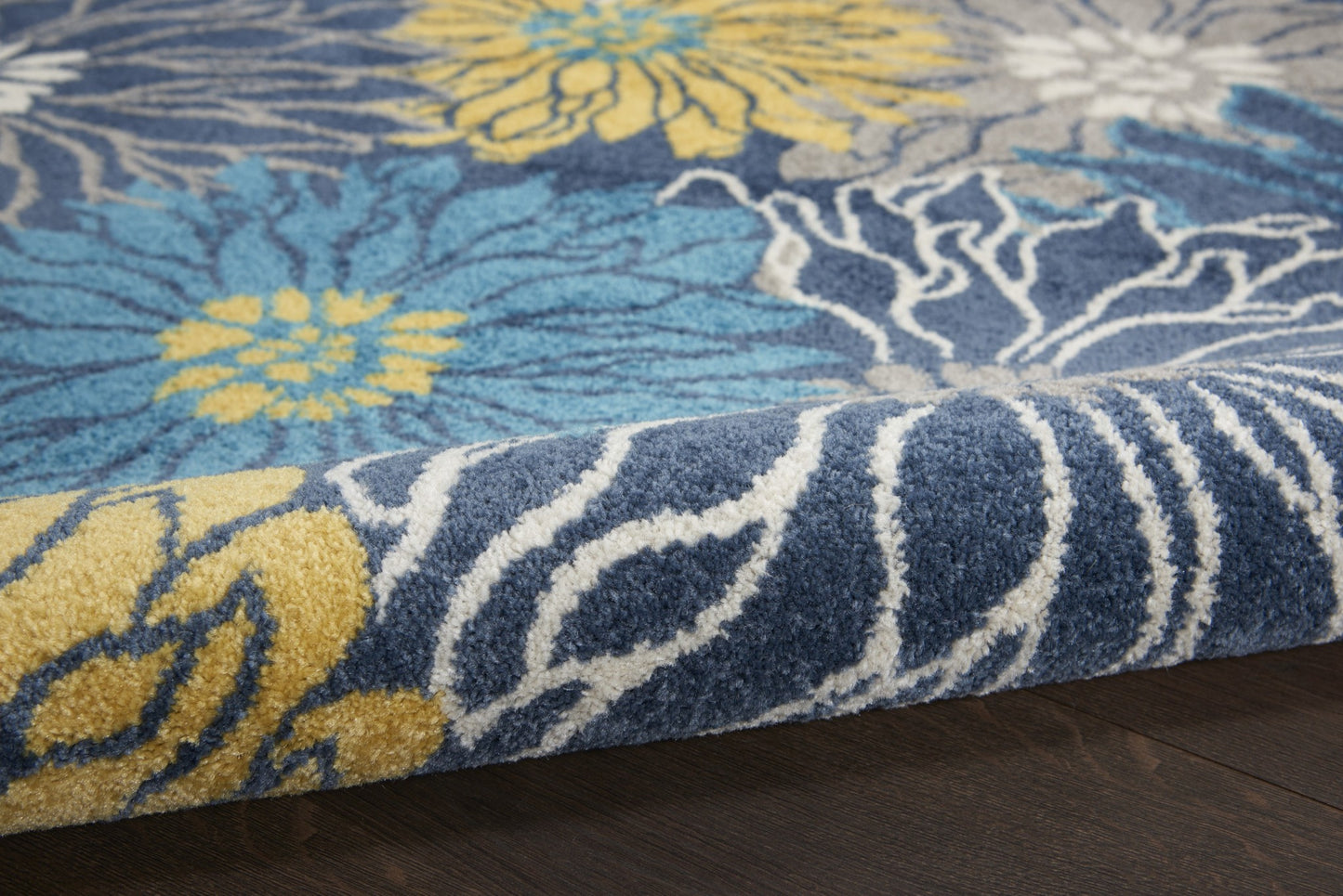 8' Blue Floral Power Loom Runner Rug