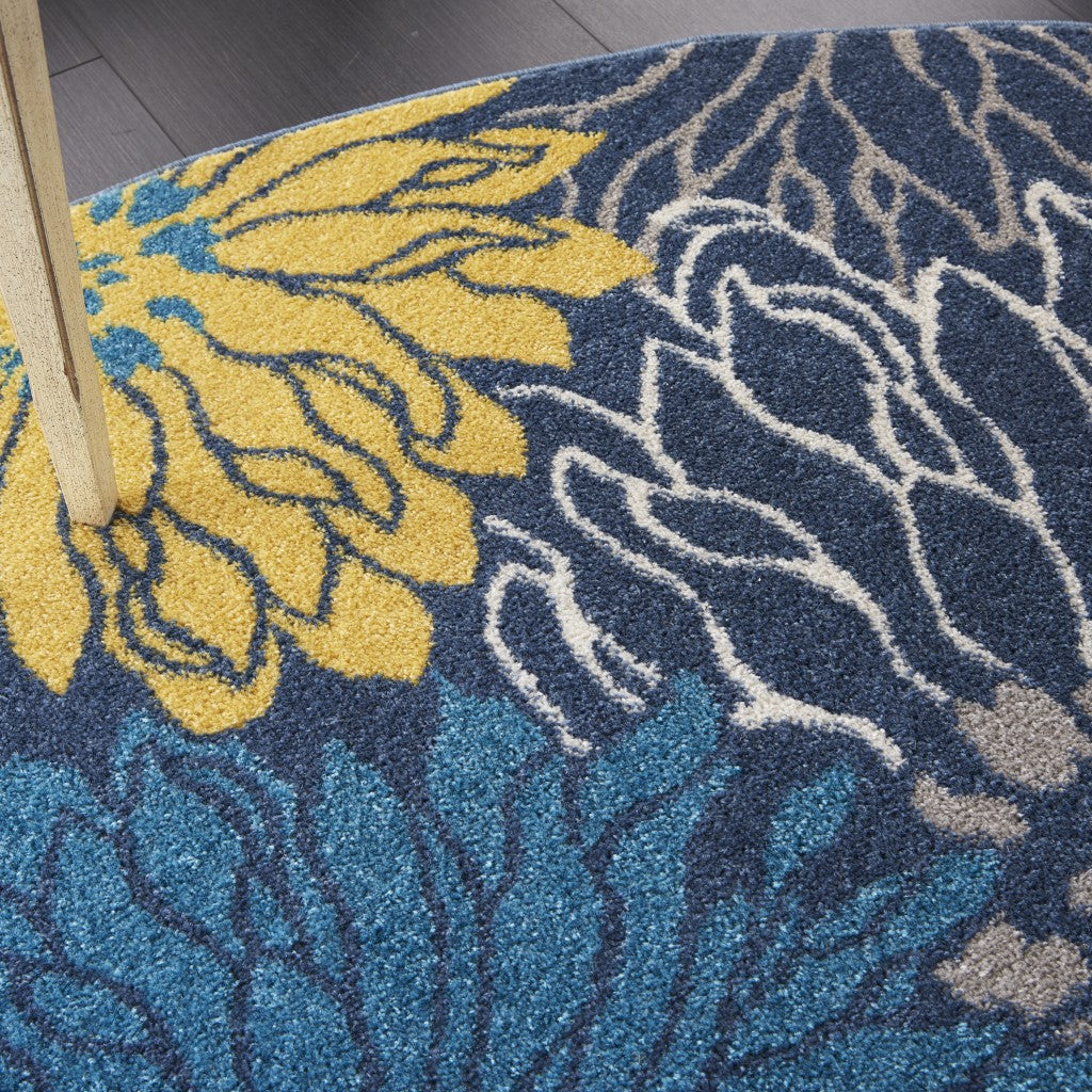 8' Blue Floral Power Loom Runner Rug