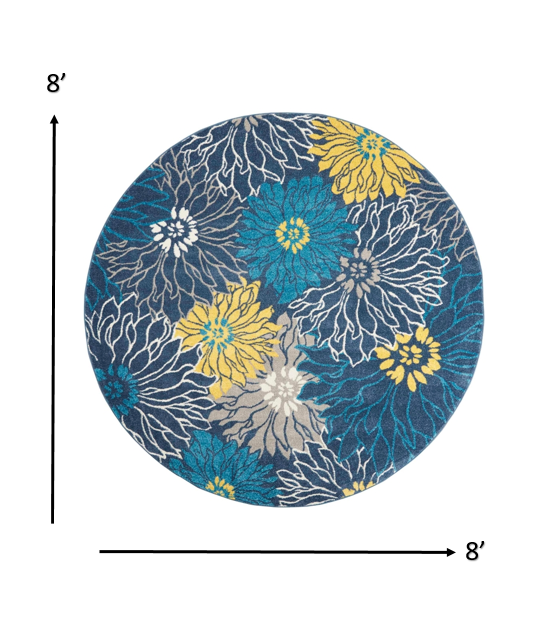 8' Blue Floral Power Loom Runner Rug