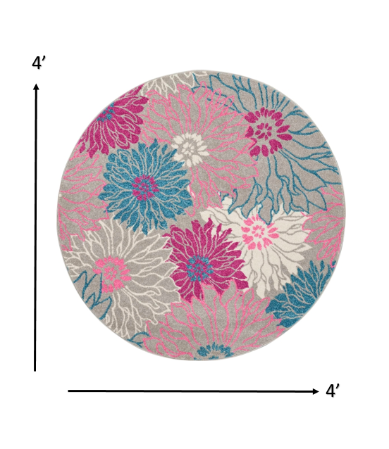 5' X 7' Gray Floral Dhurrie Area Rug