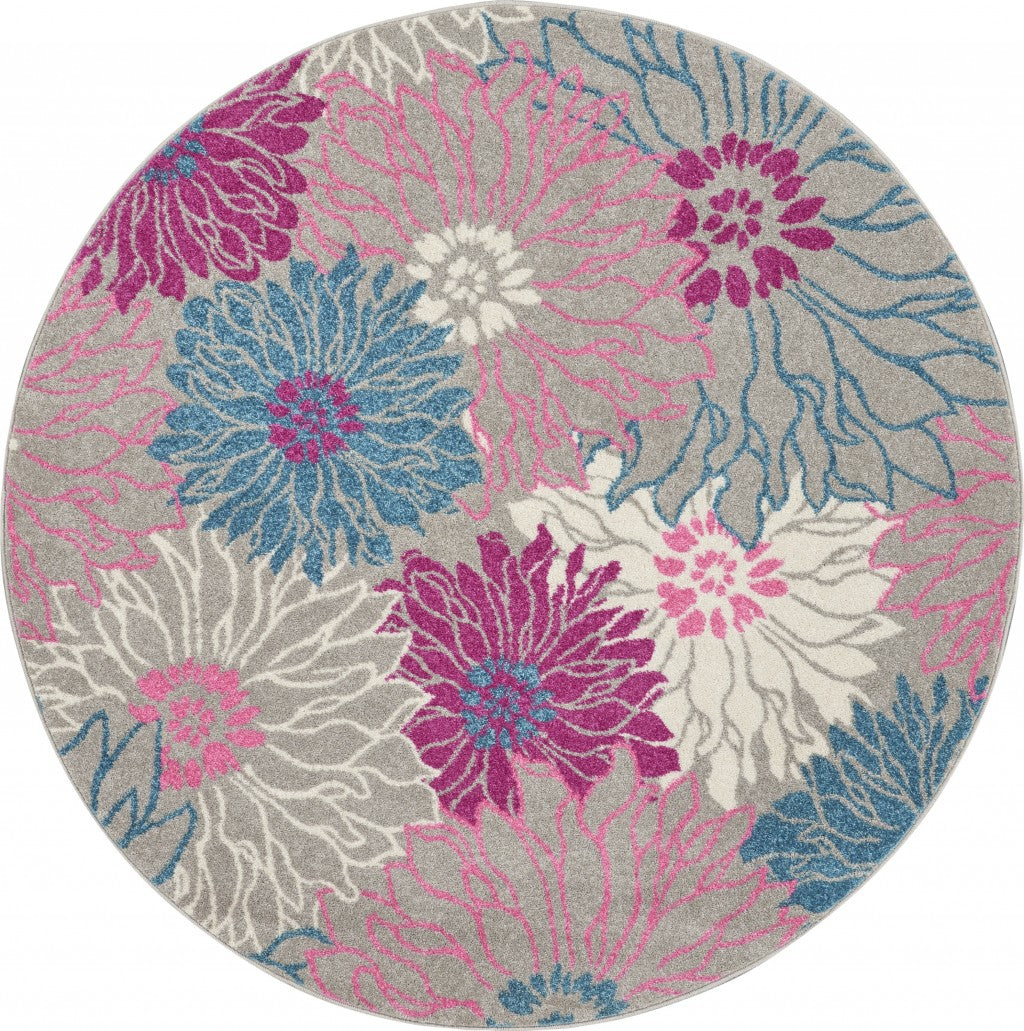 5' X 7' Gray Floral Dhurrie Area Rug
