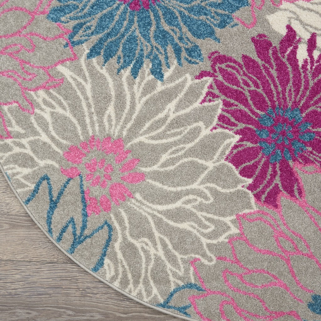 5' X 7' Gray Floral Dhurrie Area Rug
