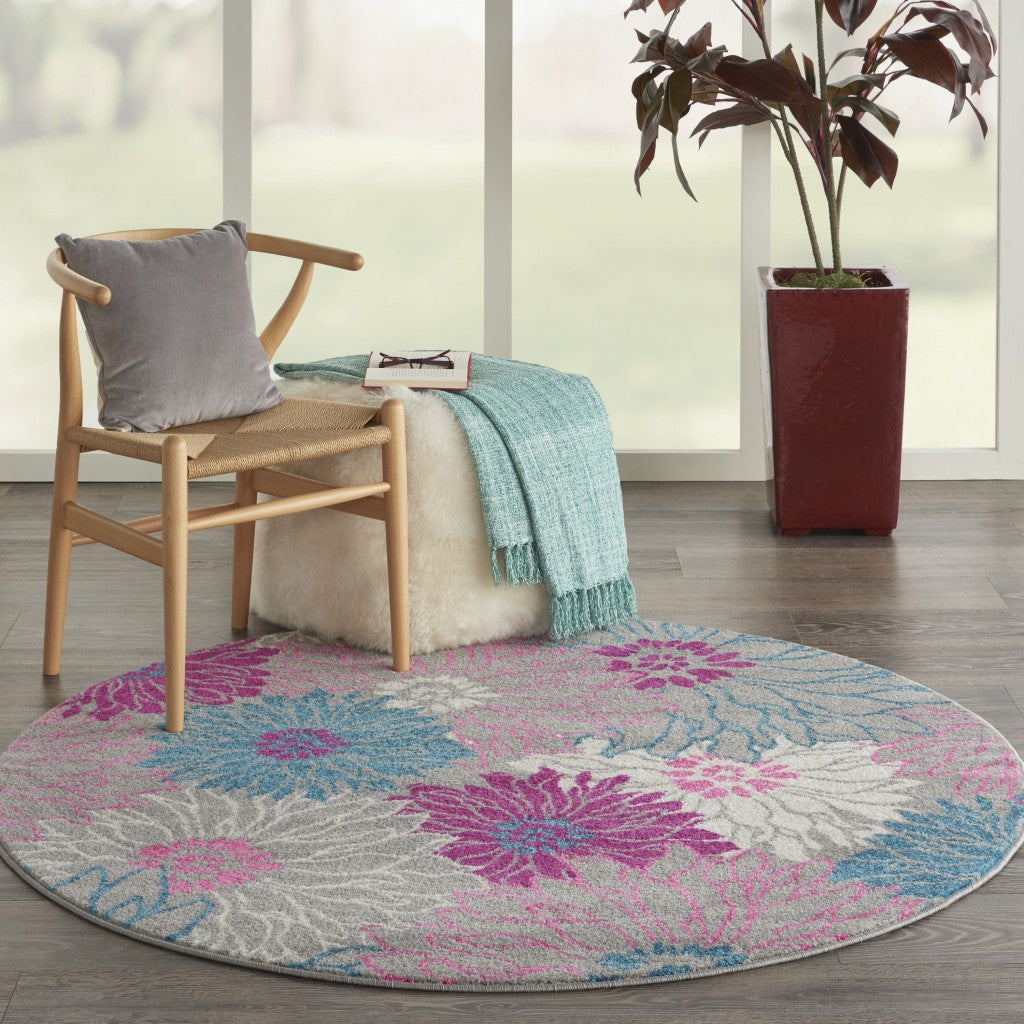 5' X 7' Gray Floral Dhurrie Area Rug