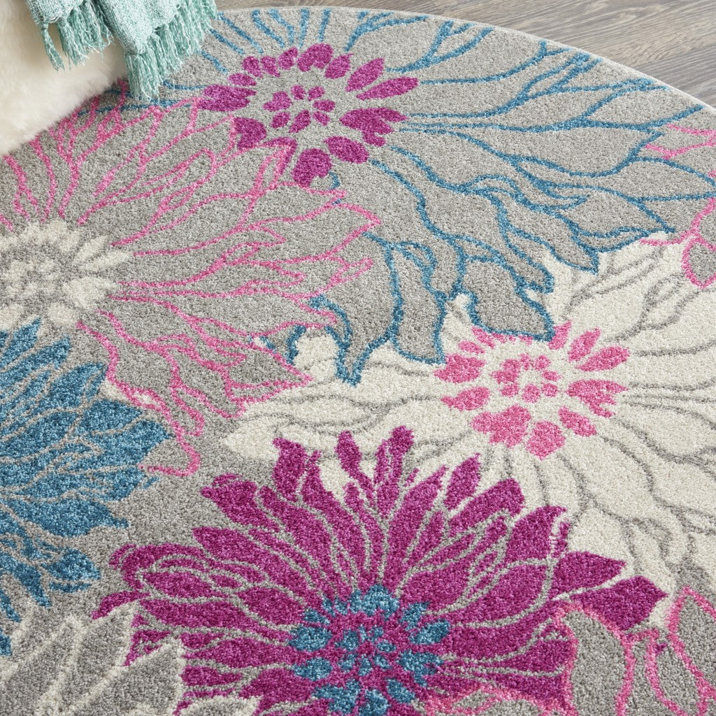 5' X 7' Gray Floral Dhurrie Area Rug