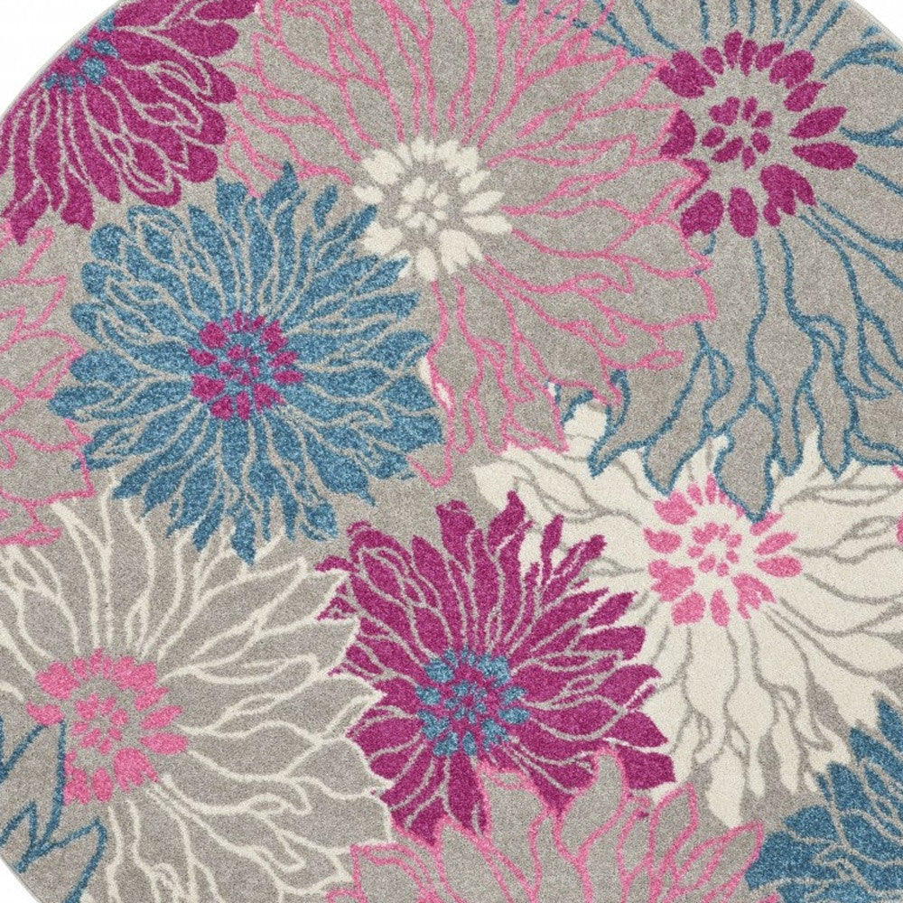 5' X 7' Gray Floral Dhurrie Area Rug