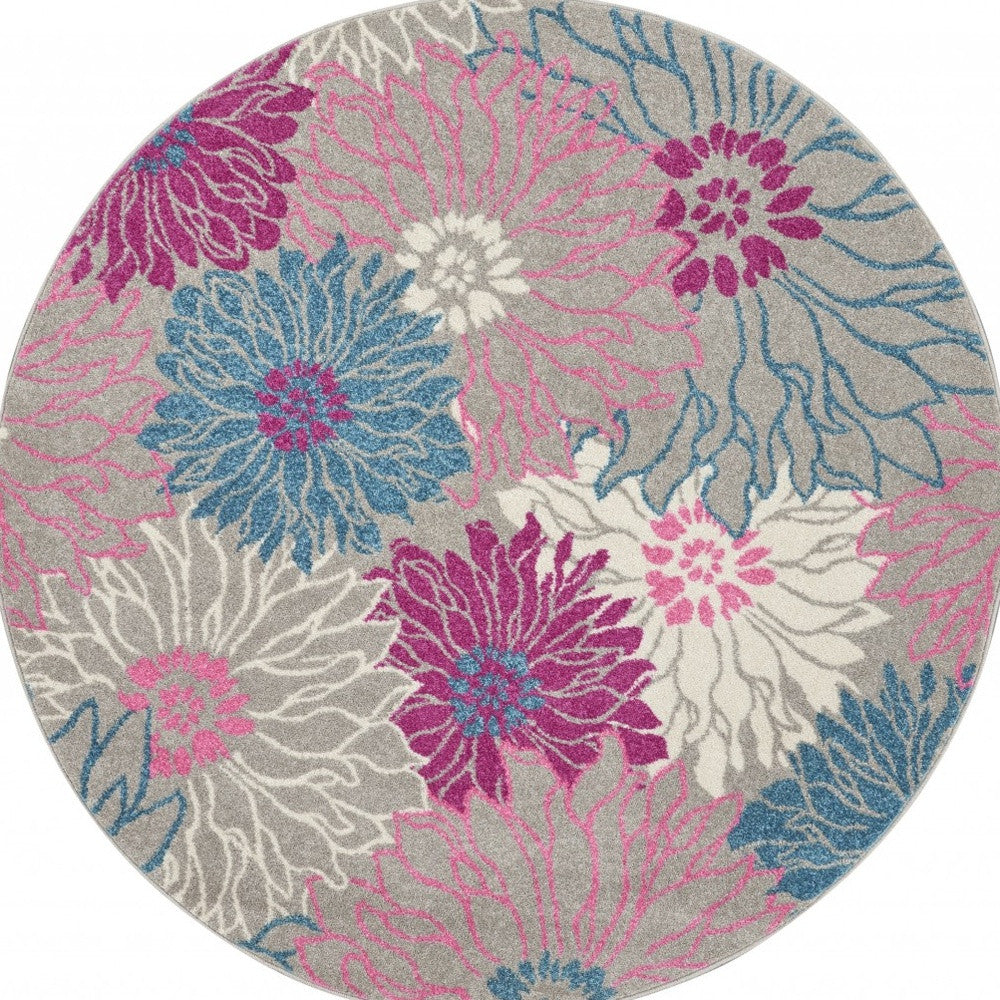 5' X 7' Gray Floral Dhurrie Area Rug