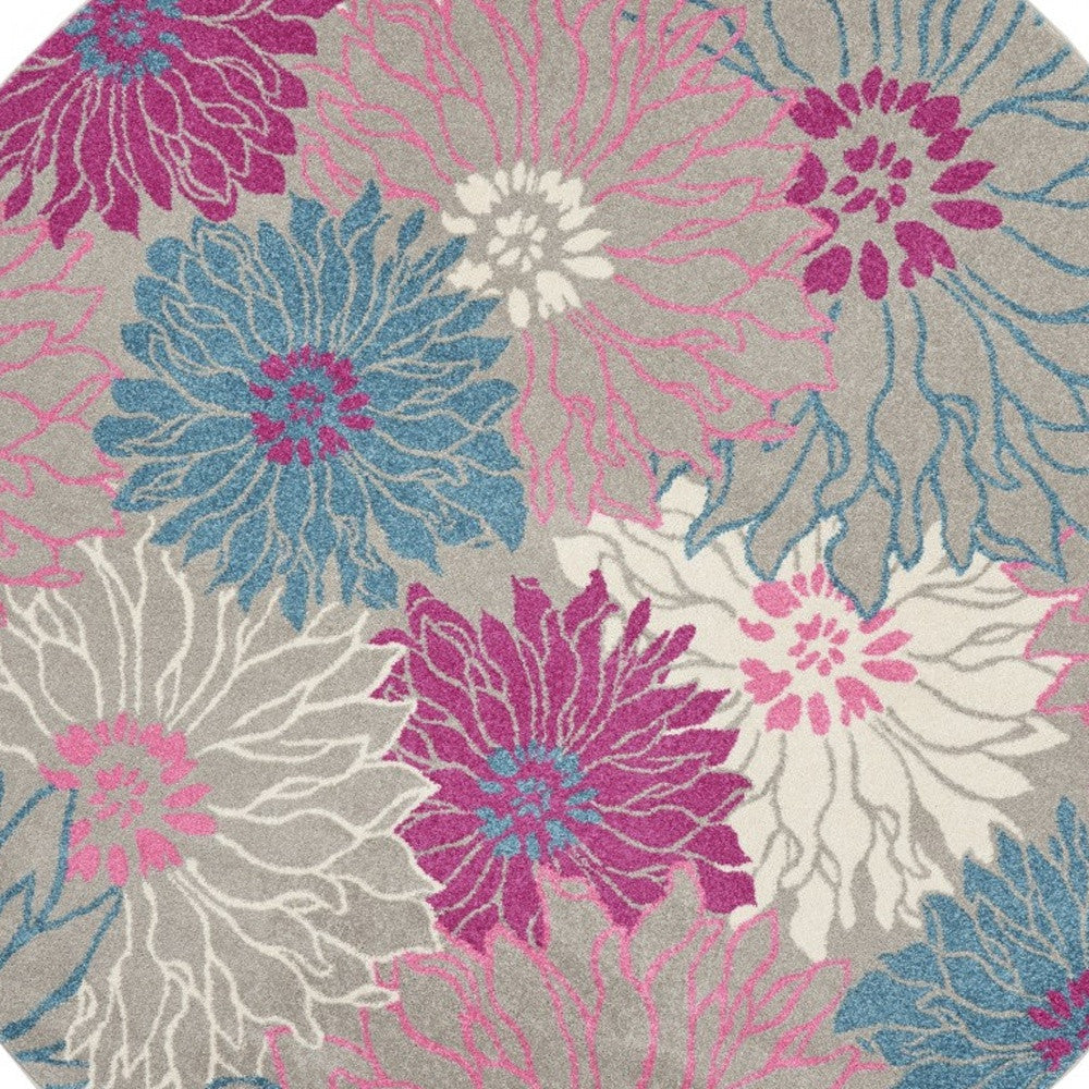 5' X 7' Gray Floral Dhurrie Area Rug