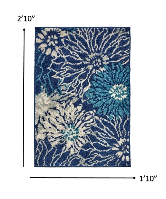 5' Blue And Ivory Round Floral Dhurrie Area Rug