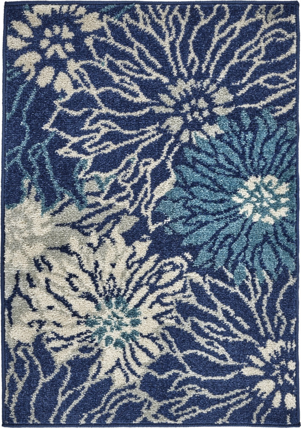 5' Blue And Ivory Round Floral Dhurrie Area Rug