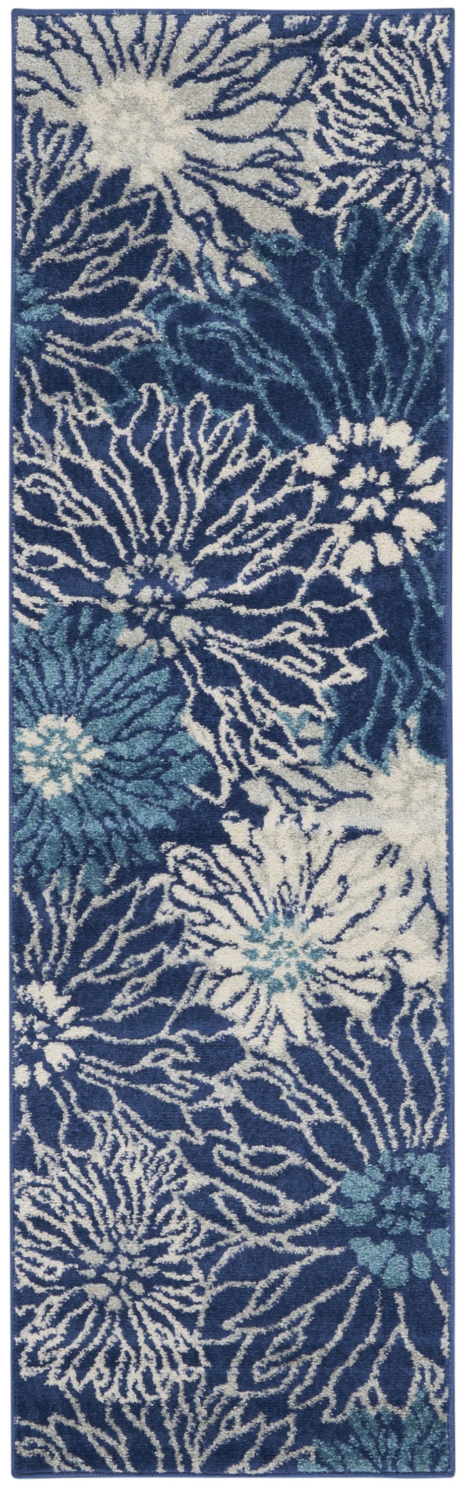 5' Blue And Ivory Round Floral Dhurrie Area Rug