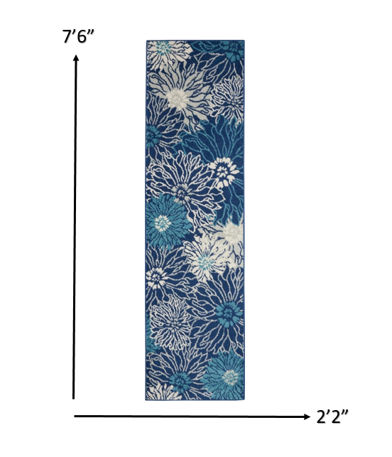 5' Blue And Ivory Round Floral Dhurrie Area Rug