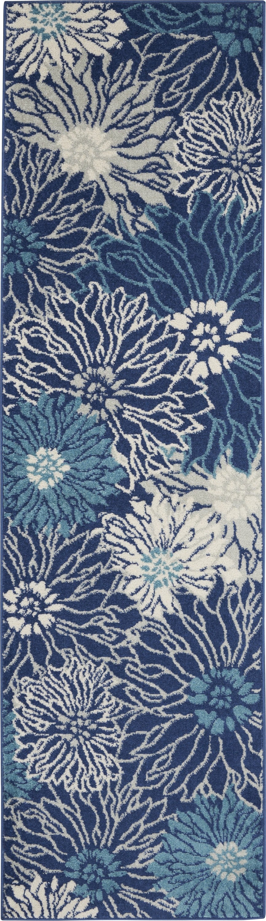 5' Blue And Ivory Round Floral Dhurrie Area Rug