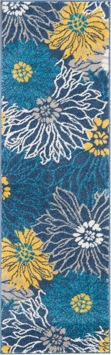 8' Blue Floral Power Loom Runner Rug