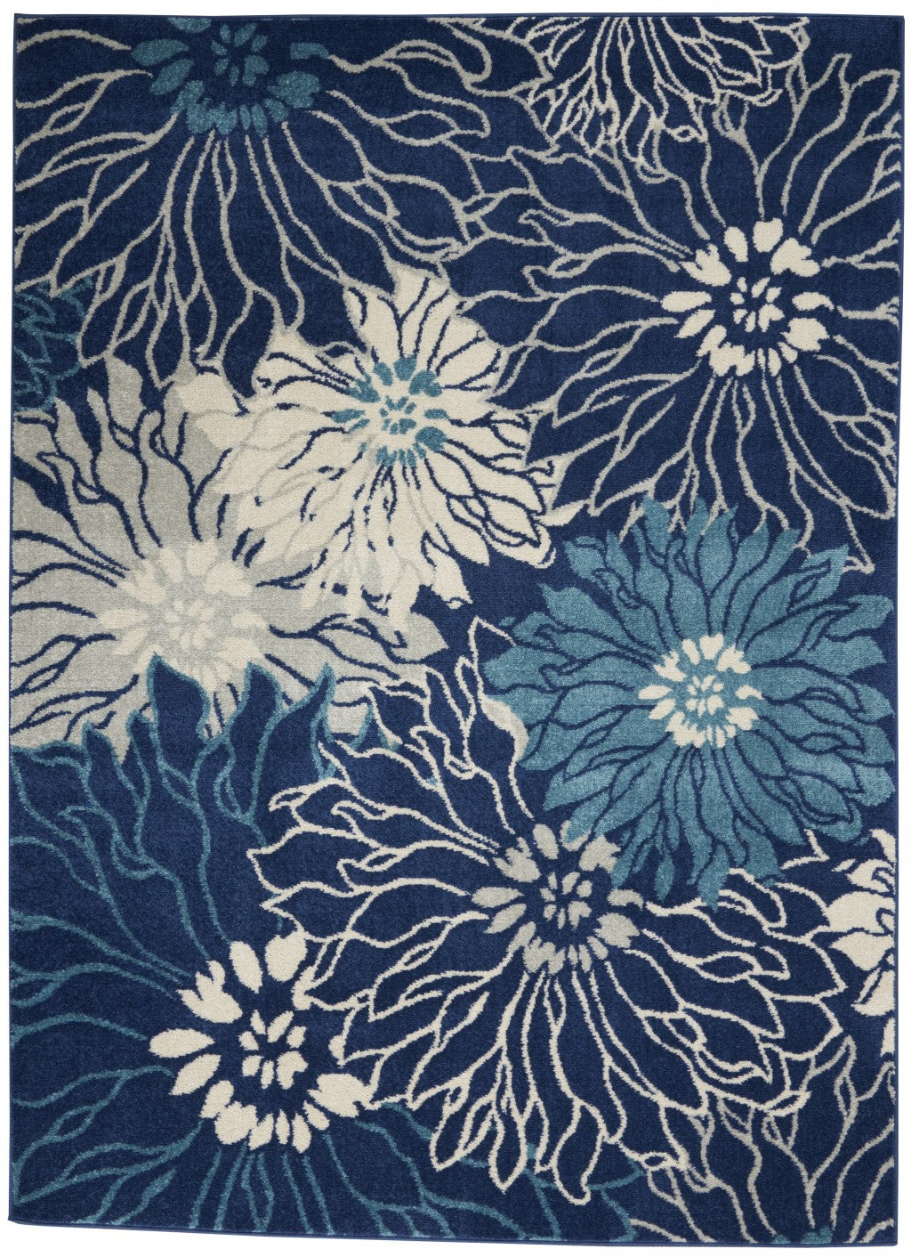 5' Blue And Ivory Round Floral Dhurrie Area Rug
