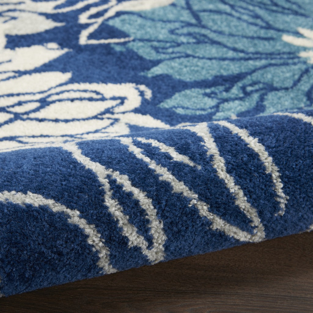 5' Blue And Ivory Round Floral Dhurrie Area Rug