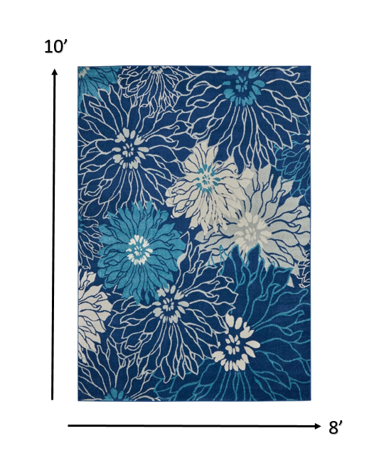 5' Blue And Ivory Round Floral Dhurrie Area Rug