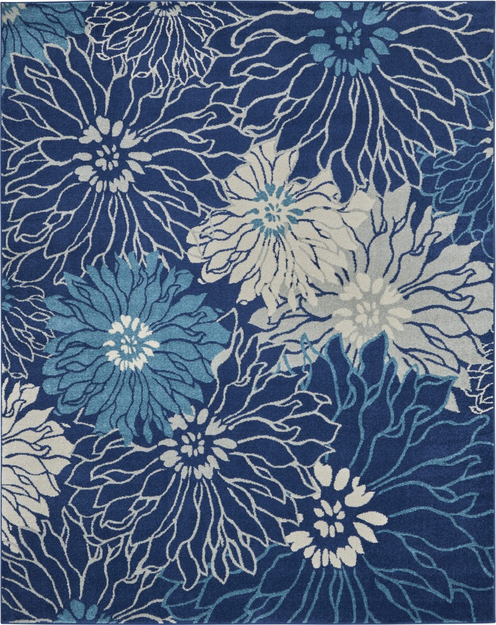 5' Blue And Ivory Round Floral Dhurrie Area Rug