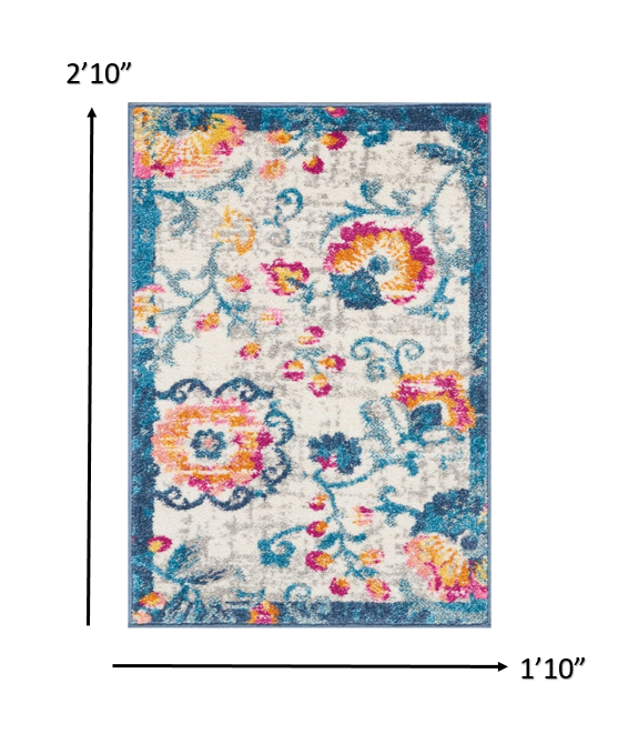 5' X 7' Ivory Floral Dhurrie Area Rug