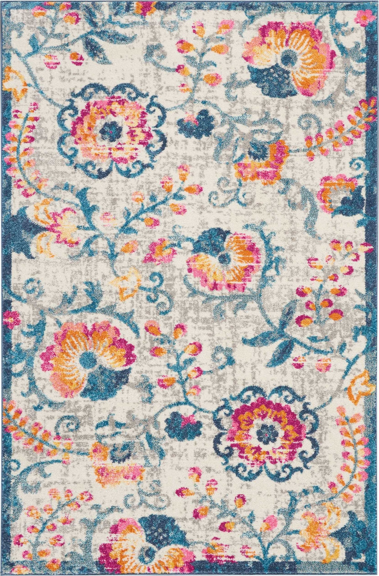 5' X 7' Ivory Floral Dhurrie Area Rug