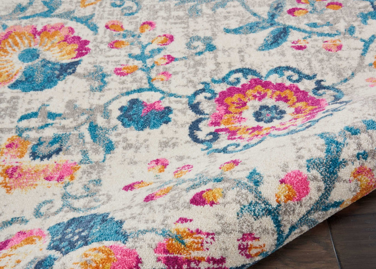 5' X 7' Ivory Floral Dhurrie Area Rug